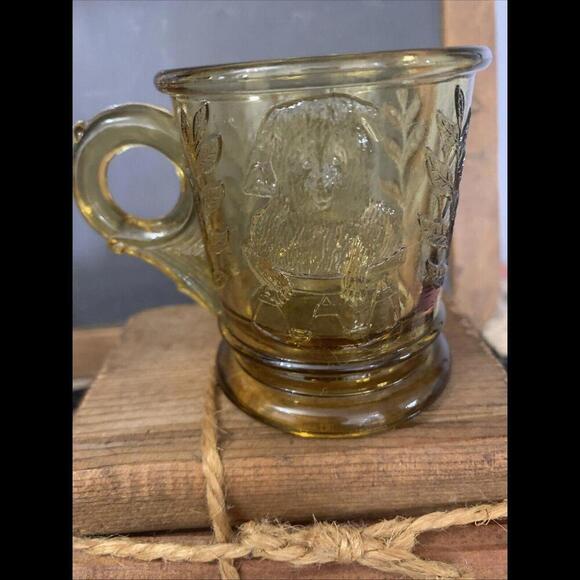 Vintage Mosser Gold Amber Child's Glass Kitten and Puppy Mug Cup  Cat Dog​​ - Picture 3 of 7